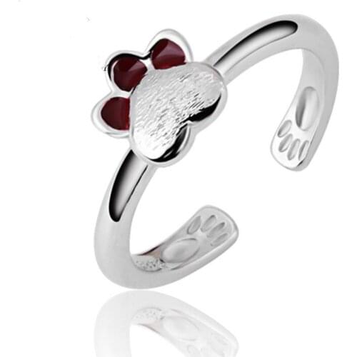 925 Sterling Silver New Fashion Lovely Cats Paw Design Adjustable Size Rings for Women Wholesale Jewelry Gift Drop Shipping
