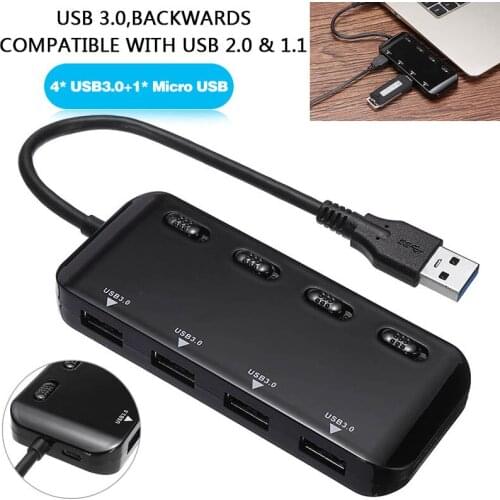 New Arrival 1pc Portable Slim USB 3.0 4 Ports Hub with/ On Off Switch For PC Laptop Macbook Computer Accessories
