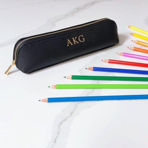 Personalized Pencil Case Stationary Gift Customized Monogrammed Pencil Holder Personalised Initial Pouch for Pens - Gift For Him