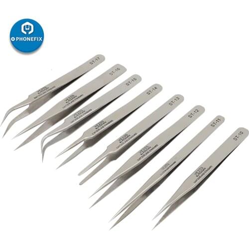 PHONEFIX 8 Kinds Anti-static Straight Curved Tweezers Precision Stainless Tweezers for Phone PCB Jumper Wire Soldering Repair