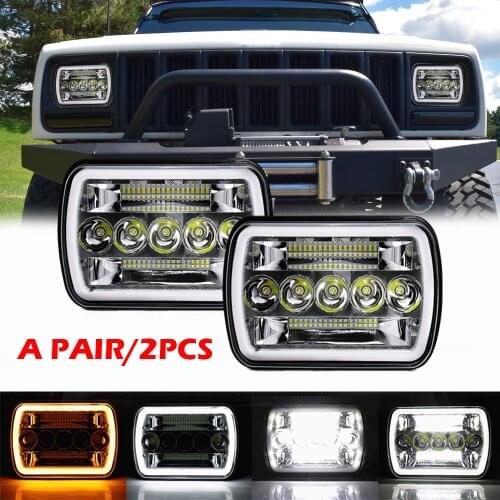Pair 5X7" 7x6" LED Clear Projector Headlight For Jeep Cherokee XJ YJ Ford GMC Chevrolet Cargo Van Express 1500 2500 3500 Dodge