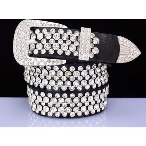 Fashion Rhinestone Genuine Leather Belts For Women Punk Black And Red Luxury Brand Two Layer Cowhide Waist for Jeans Waistband