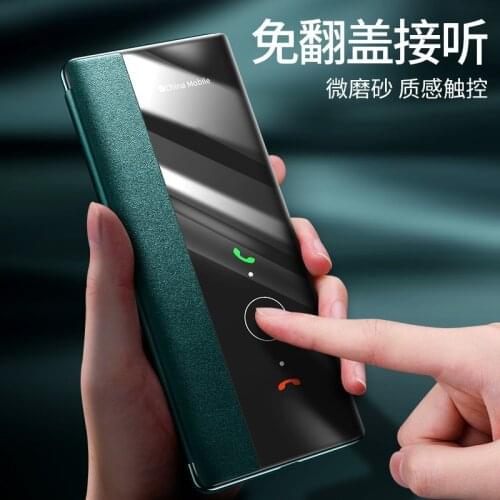 Luxury Genuine Leather Flip Cover For Huawei P40 Pro Smart Intelligent Full Grain Cow Skin Case For Huawei P40 Pro+ View Window