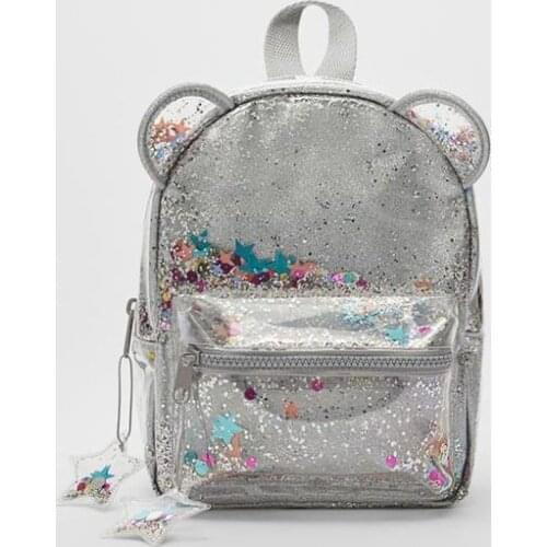 Silver cat ear glitter mini backpack ladies or cute children glitter glitter sequin backpack