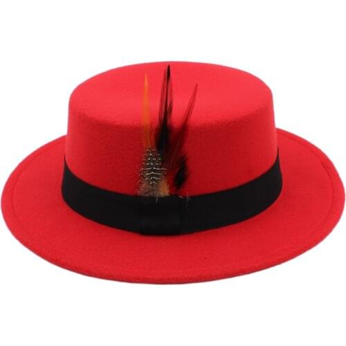Kid Child Children Retro Pure Wool Fedora Pork pie Pork-pie Hat Black Ribbon Feather Band Bowler Round Top Cap (54cm,Adjust Rope