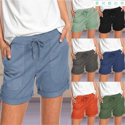 2021 NEW Women Plus Size Femme Casual Ladies Shorts Summer Loose Lace Up Trousers with High Pockets Fashion Short Pants