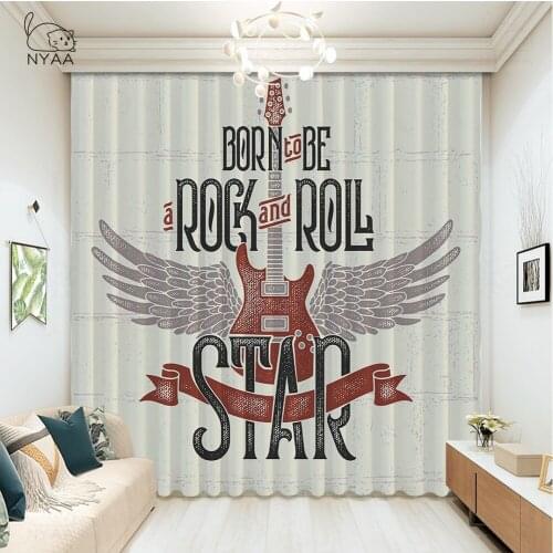 Hippie Music Cartoon Curtains For Living Room Luxury European Printed Curtains Kitchen Window Home Set Of Curtains Micro Shading