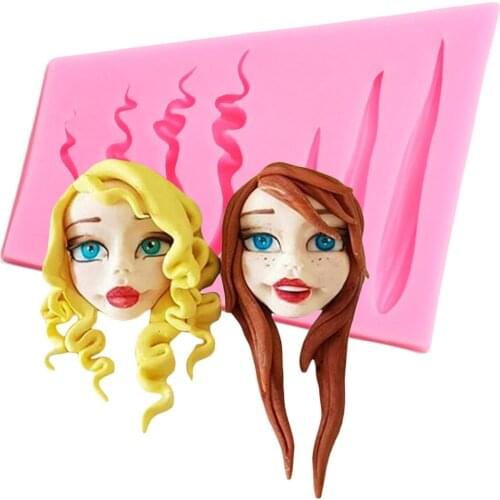 3D Doll Hair Silicone Mold DIY Cupcake Topper Fondant Molds Baby Birthday Cake Decorating Tools Candy Chocolate Gumpaste Mould