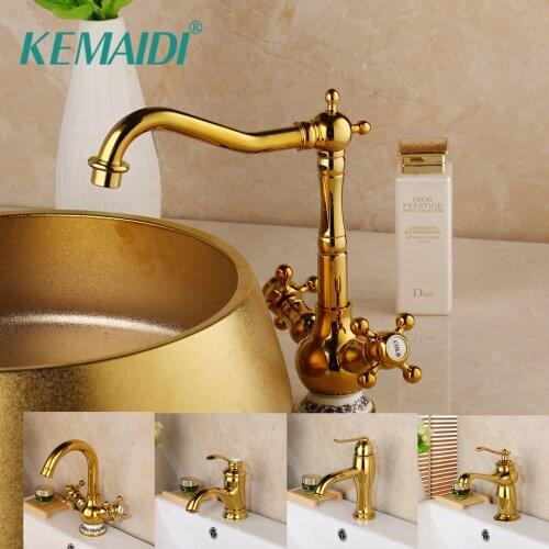 KEMAIDI Modern Luxury Bathroom Basin Mixer Ceramic Diamonds Golden Faucets Cold and Hot Vanity Sink Gold Faucet