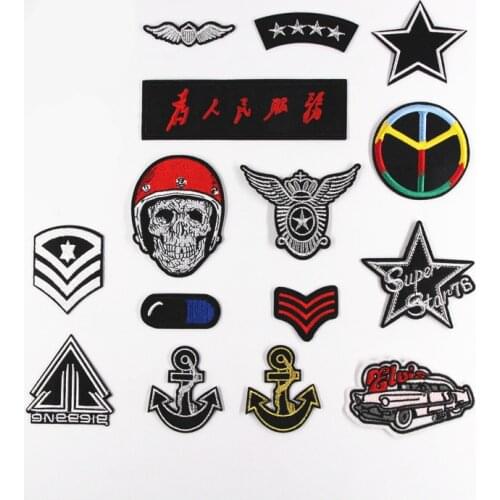 PGY Skull Star Iron On Patches Punk Embroidered Iron Sticker For Clothing Vintage Patches Backpacks Applique Decoration