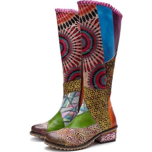 Retro Bohemian Mid-calf Boots Women Shoes Genuine Leather Buckle Decor Motorcycle Women Boots Snake Pattern Shoes Woman