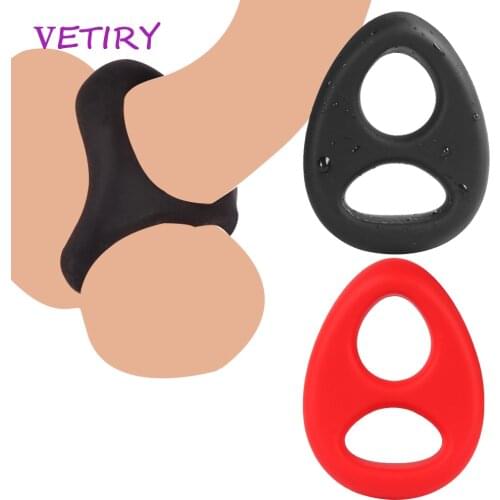 VETIRY Penis Ring Delay Ejaculation Dual Lock Ring Long Lasting Firmer Soft Silicone Sex Toys for Men Erection Cock Ring