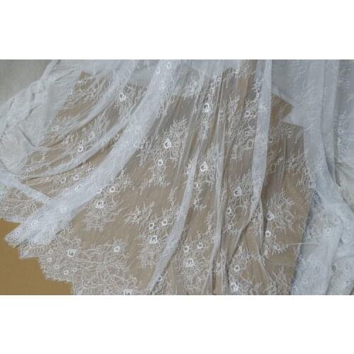 High quality french lace eyelash wedding lace fabric white black bridal gown lace