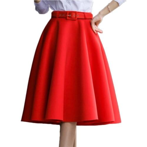 Fashion Women High Waist A-Line Skirt Female Clothing Casual Solid Loose Knee-Length Pleated Skirts 0611-89