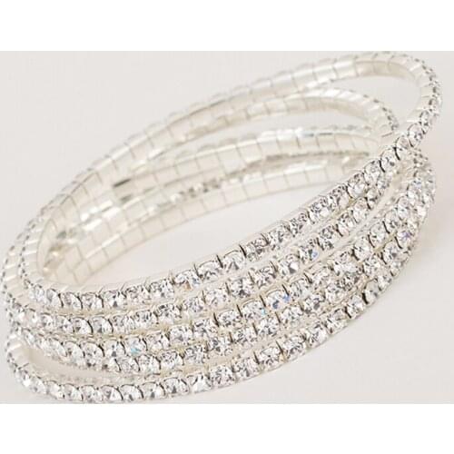 Bracelets for Women Silver Color Bridal Wedding Bangle Jewelry Gift Hot Sale YFJEWE 5 Pcs Top Crystal Elasticity Wrap B132