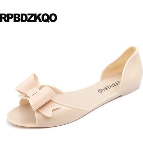 Slip On Cheap Rubber Cute Nice Pink Kawaii Pvc Bowtie Black Women Sandals Flat Casual Transparent Clear Jelly Embellished Shoes