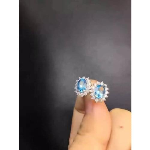 Natural blue topaz stone earrings 925 silver Natural blue gemstone earring women Diana Classic Elegant fine earrings for wedding