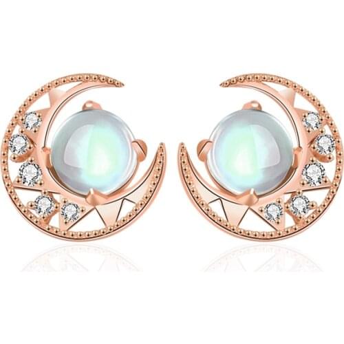 S925 Sterling Silver Moonstone Moon Style Earrings Women Fashion Design Earrings Colored Gemstones