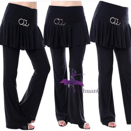 Ladies Latin Dance Training Pants Ballroom Salsa Rumba Samba Ramba Dance Costume Long Pants Practice L/XL/2XL Black
