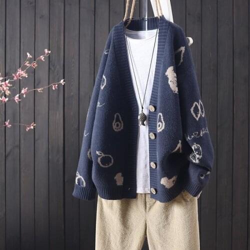 Retro Sweater Cardigan Jacket Women 2021 Spring And Autumn Fashion New Plus Size Loose Literary Casual Knitted Tops Pull Femme