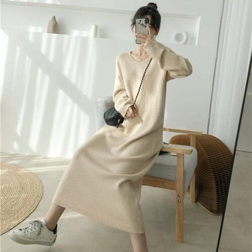 Black Blue 2021 Jumper Dresses Thick New Pollover Warm Autumn Casual Sweater Dress Women Solid Woman Korean Knitted Winter Robe