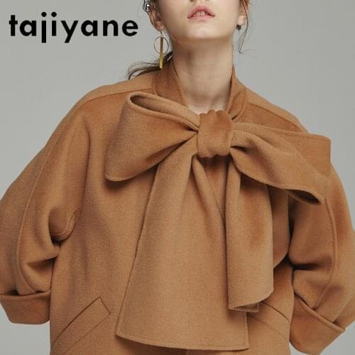 Womens 2021 Winter Coats for Women 100% Wool Jackets Woman Sheep Fur Long Coat Korean Style Bow Abrigos Mujer TN1548