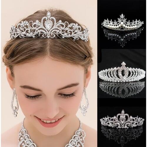 1PC Silver Rhinestones Crystal Crown Headbands Princess Tiara Wedding Jewelry Headpieces Party Headdress Hair Styling Tools