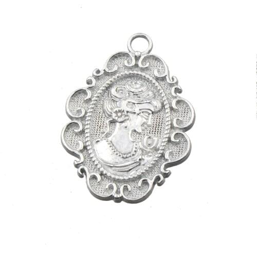 Charms For Jewelry Making DIY Keychains Dangles Cameo Ancients Lady White Gold Metal 40mm Suspension Crafts Accessories 10pcs