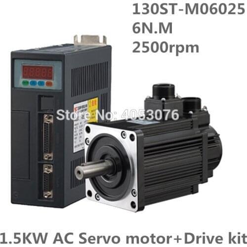 130ST-M06025 220V 1.5KW AC Servo motor 1500W 2500RPM 6N.M. Single-Phase ac drive permanent magnet Matched Driver AASD-30A