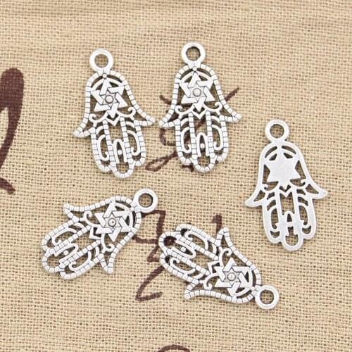 15pcs Charms Hamsa Palm Protection Star 24x15mm Antique Making Pendant fit,Vintage Tibetan Silver color,DIY Handmade Jewelry