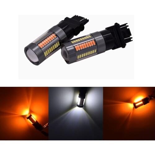 2Pcs T25 3157 4014 66 SMD Led White/Amber Switchback Turn Signal Lights Parking Brake Lights Car Styling Dual-Color