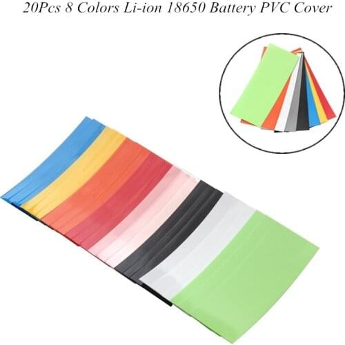 20Pcs Li-ion 18650 Battery Wrap PVC Heat Shrink Tubing Precut 8 Color Choice 18.5mm Battery Film Tape Battery Cover