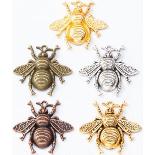 5pcs 40x38mm Bee Charms for Jewelry Making Components Wholsale Gold Antique Bronze Honeybee Pendant Bracelets Necklaces DIY