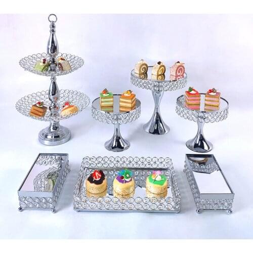 7Pcs Gold Silver Metal Cake Stand Round Wedding Birthday Party Dessert Cupcake Pedestal Display Plate Home Decor