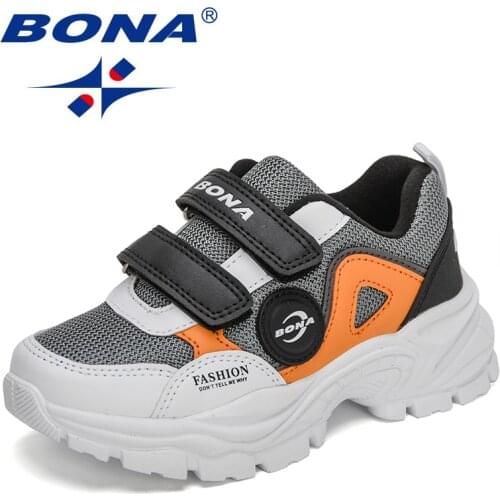 BONA 2021 New Designers Luxury Sneakers Kids Casual Shoes Children Running Tenis Shoes Breathable Hook&Loop Walking Footwear