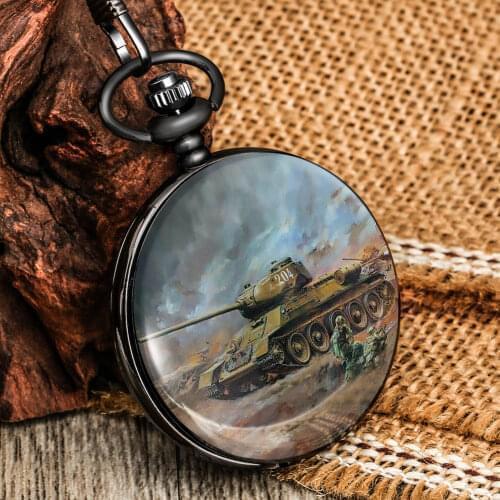World War II Retro Tank Pattern Alloy Pocket Chain Watch High Quality Quartz White Dial Necklace Pendant Clock For Childen Kid