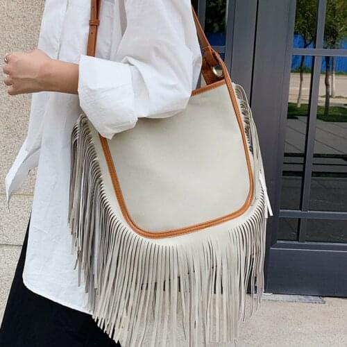 Tassel Design Frosted Shoulder Bucket Bags Women Matte Leather Messenger Bag Female Luxury Brand Suede Crossbody Purses Handbag