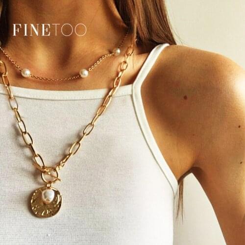 Gothic Baroque Pearl Coin Pendant Necklace for Women Punk Multi Layered Lariat Thick Chain Necklace Statement Jewelry Gift 2020