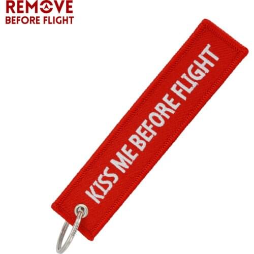 Kiss Me Before Flight Key Chain Anahtarlik Label Red Embroidery Key Ring Special Key Chain for Aviation Gifts Car Keychains
