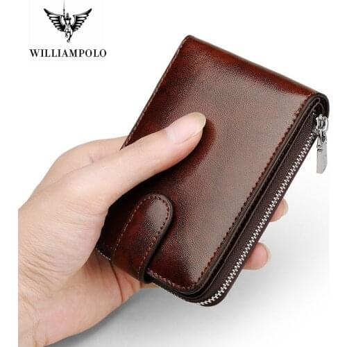 Commercial Affairs Purse Luxury Brand Real Leather Men Casual ID Credit Card Holder Mini Zipper Hasp Design Small Wallet Vintage