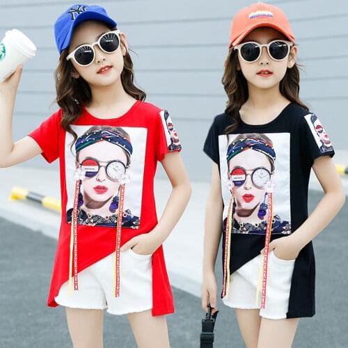 Summer Girls Clothes Set Western Style Korean Version Top Tassel T-shirt & Shorts Pants for Teens Children 6 7 8 9 10 11 Years