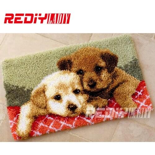 Hot Latch Hook Rug Kits DIY Needlework Unfinished Crocheting Rug Yarn Cushion Mat Dog Brothers 3D Embroidery Decorative Carpet