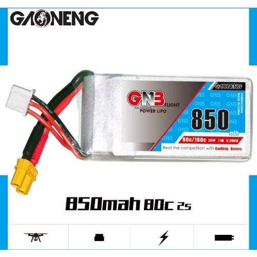 2PCS GaoNeng GNB 850mAh 2S 7.4V 80C Lipo Battery with XT30 Plug for FPV Racing Drone RC Quadcopter Drone Helicopter Toy Parts