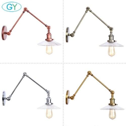 Brass Wall Sconce Light Hardwired Wall Lamp 2 Swing Arm E27 Base Brushed Bronze Industrial Glass Shade Wall Lighting Fixture