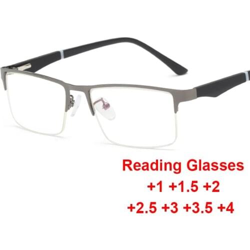 Men Anti Blue Rays Reading Glasses Square Half Metal Frame Eyewear Women Luxury Design Goggles Clear Lens +100 to +400 Degree
