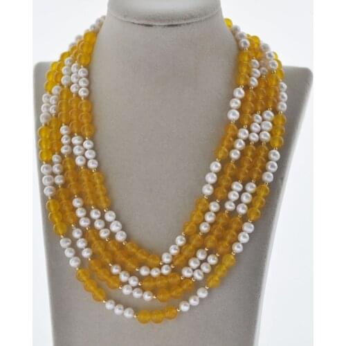 Z11041 17“-100" 8mm Yellow Jade White Round Pearl choker Necklace
