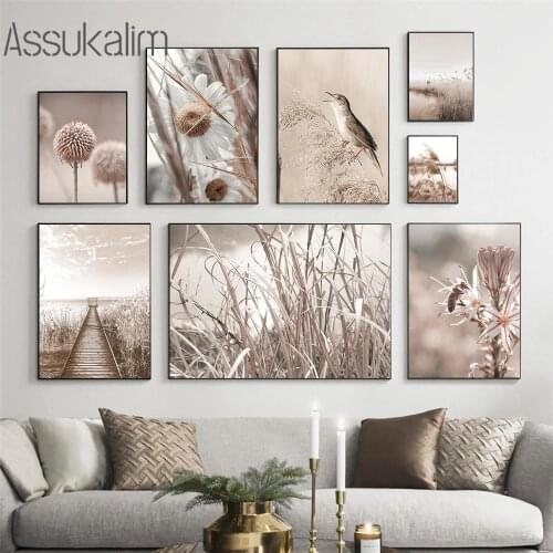Hay Poster Bird Wall Art Canvas Print Dead Grass Paintings Landscape Painting Nordic Posters And Prints Living Room Decoration
