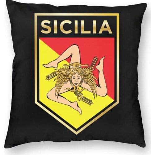Sicilan Shield Italy Cushion Cover 45x45 Home Decorative Print Trinacria Sicily Flag Throw Pillow for Living Room Double-sided