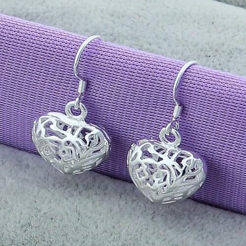 Silver Plated Hollow Heart Earrings Are Suitable for Womens Wedding Engagement Fashion Party Charm Jewelry Unusual Earrings