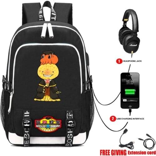 Anime USB Charging Headphone interface Teenagers Student book bag Men Women Casual travel bag Ansatsu Kyoushitsu Backpack